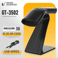 Escáner de Códigos de Barras USB 1D 2D GTCODESTAR GT-3502B, Lector de Códigos de Barras Inalámbrico, Lector de Códigos QR COMS con Soporte