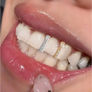 Teeth <b>Gap</b> Braces Gold Silver Geometric Inlay Channel Setting Everyday Wear Unisex - Product Image 1