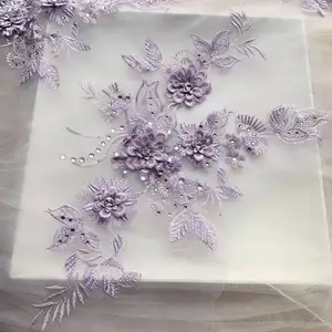 Multi-color Optional Wedding Dress Applique Diy Sewing Material Hot Drilling 3D Flower Lace Patch Fabric
