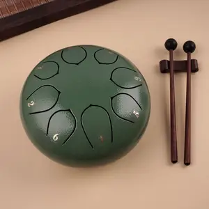 Tambor de lengüeta de acero para niños, diseño de tamaño pequeño de 6 pulgadas (15cm), color verde