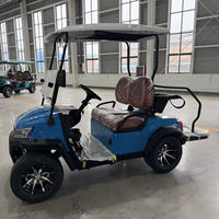 Voiturette de golf électrique 2 places avec coffre arrière, élégante, bleue, pour usage sur les terrains de golf et dans les complexes hôteliers