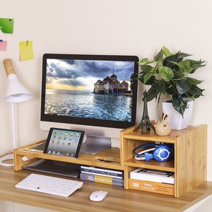 Support de moniteur en bambou 5 pouces, Riser en bois, pour ordinateur de bureau, étagère de bureau, organisateur avec tiroir - Product Image 6