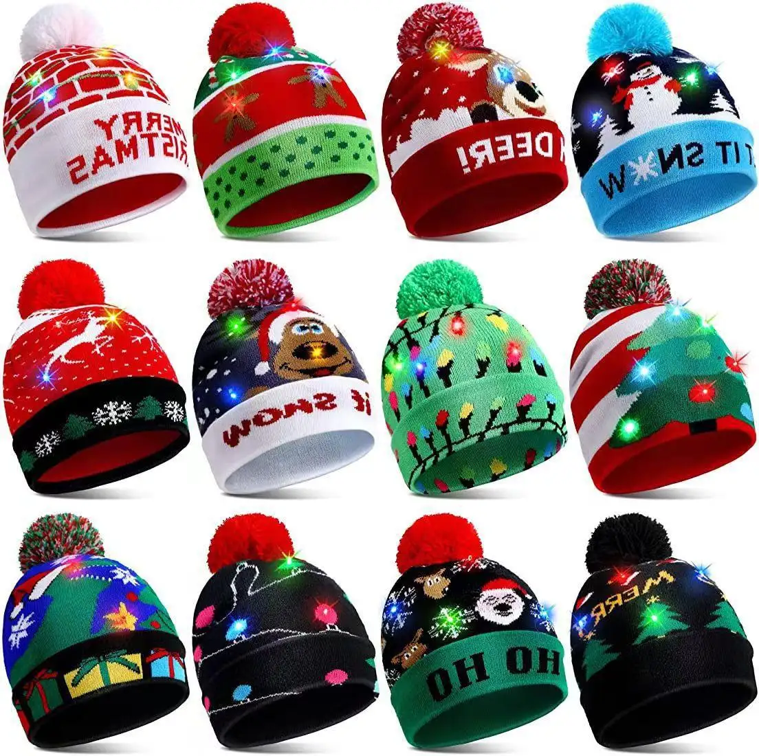 Led Giáng Sinh Beanie Hat LED Ánh Sáng Lên Xmas Hat Đan Giáng Sinh Cap Trẻ Em Dành Cho Người Lớn Giáng Sinh Hat Trang Trí Trang Trí H0480