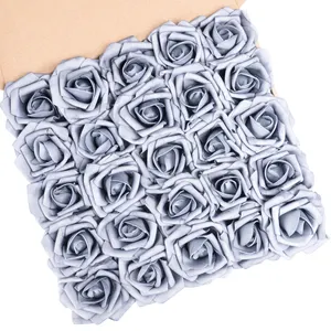 MACTING 25pcs 3.1 inch DIY Artificial Flowers Foam Pink Roses Latex Foam Rose with Stem and Leaves for Wedding Valentines's Gift