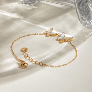 18K Gold-plated Stainless Steel Glass Pearl <b>Bracelet</b>, Fashionable Geometric Circular Simple <b>Bracelet</b> - Product Image 3