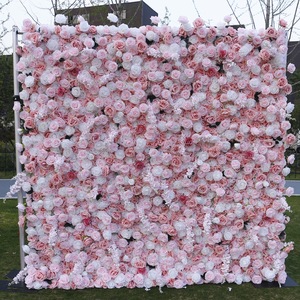Mur de fleurs de mariage de style européen 8ft x 8ft, lotus rose 5D, décoration enroulable - Product Image 2