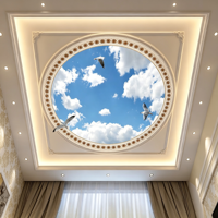 Papier peint mural personnalisé pour plafond, papier peint 3D ciel bleu nuages blancs, décoration de plafond pour salon, murale de plafond