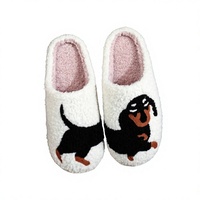 Chaussons d'intérieur antidérapants unisexe en peluche avec doublure en fausse fourrure et broderie de chien teckel, collection hiver 2026, best-seller