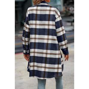 Chemise en flanelle à manches longues boutonnée sur mesure pour femmes, veste shacket à carreaux pour la mode d'automne 2025, manteaux en laine pour l'hiver et l'automne - Product Image 2