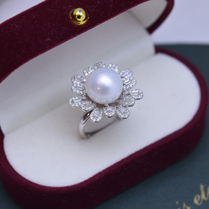 Bague en argent S925 avec perle ronde blanche de 11-12 mm de Zhuji Danshui, forte luminosité, faibles défauts, ensemble complet, vente en gros - Product Image 4