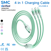Kabel Data L Micro Type-C 120W 4 in 1 Pengisian Cepat Berbahan Nilon Kepang dengan Cangkang Kristal untuk iPhone Android  Dapat Dipesan Sesuai Kebutuhan