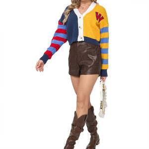 Suéter de Mujer, Estilo 2026, Informal, Moderno, Colorido, con Letras, Rayas en Contraste, Botones, Manga Corta/Larga - Product Image 5