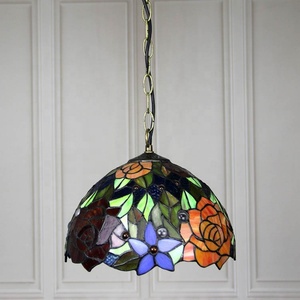 LongHuiJing Tiffany Style Multi-<b>light</b> or Single <b>Light</b> <b>Rose</b> Stained Glass Chandelier, 12" Handmade Shade - Product Image 4