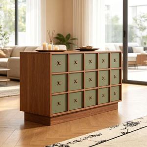 Mid Century Modern Wood <b>Sideboard</b> With Green Drawers Storage Cabinet For Living Room Furniture - Product Image 6