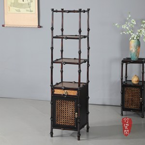 Bamboo Display Shelf With Drawer Cabinet Chinese Style Tea Storage Rack Multi-Tier Stand For Tea Room Decor - Product Image 1