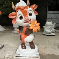Patung Sapi Bunga Kartun FRP Penjualan Langsung Pabrik Model Hewan Dekorasi Fiberglass Luar Ruangan Figur Maskot