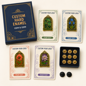 Ensemble d'épingles en émail dur personnalisées, style Art Nouveau, motif botanique en vitrail, forme irrégulière, badge de collection - Product Image 3