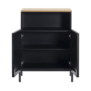 Meuble de rangement de salle de bain à 2 portes <span class=keywords><strong>noir</strong></span> et chêne, meuble-lavabo autoportant avec étagère réglable pour toilettes et salon - Product Image 3