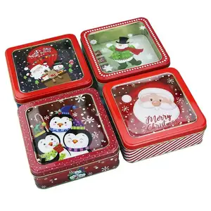 Square Christmas Tins Box Cans Cookie Box Santa Gift Box Biscuit Gift Tin