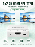 Répartiteur 1x2 4K, 1 entrée 2 sorties, avec transmission CEC, alimentation Micro USB, égaliseur de signal pour affichage vidéo en hall d'exposition ou bar