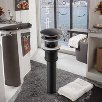 Bouchon de vidange à poussoir en plastique noir mat chromé pour lavabo sur pied sans trop-plein