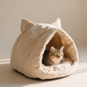 Kandang hewan peliharaan silinder pola cetak kucing hitam cantik sarang anjing kucing hewan peliharaan lembut hangat untuk istirahat hewan peliharaan tidur dan bermain sarang kucing - Product Image 6