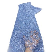 NI.AI Nouvelle Arrivée Tissu en Dentelle Florale 3D Super Lourde de Luxe avec Perles et Paillettes, Tulle et Maille pour Robe de Mariée