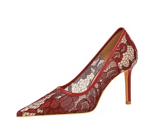 Chaussures de mode pour femmes 2024 Nouveauté Été Escarpins en maille couleur vin à talons hauts pour mariage - Product Image 2