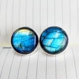 Boutons de manchette ronds en labradorite naturelle, plaqués argent, pierres précieuses, accessoires formels pour hommes, cadeau de mariage, fournisseur en gros - Product Image 2