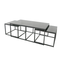 Set meja Kopi & Teh Modern terbaik kaca tahan lama dasar logam hitam bersarang rumah kantor ruang tamu furnitur