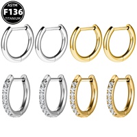 Anting Hidung/Bibir Bentuk Setengah Lingkaran D dari Paduan Titanium ASTM F136 dengan Inlay Zirkon Unisex Model Kantor/Karir ZPT060