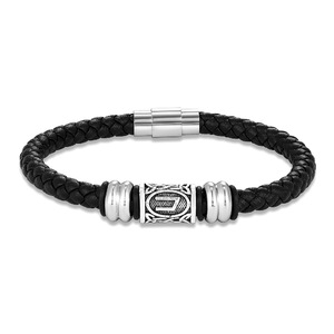Bracelet en cuir véritable tressé pour homme, fermoir magnétique en acier inoxydable avec motif rune viking, bijou rétro tendance, cadeau - Product Image 3