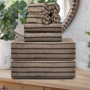 8 Pcs Soft <strong>Jumbo</strong> Cabana Stripe Bath <strong>Towel</strong> Set Oversized Bath Sheet 2 Hand <strong>Towels</strong> 4 Quick Dry Washcloths for Spa Gym Hotel - Product Image 1