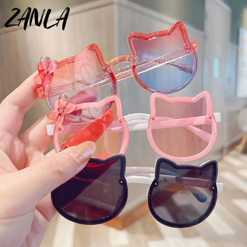 Children's Cute Cat Sunglasses Kids 2023 New Fashion Cute Pink Bow Tie Sun Glasses Frame Fashion Girls Boys Baby UV400 Eyewear