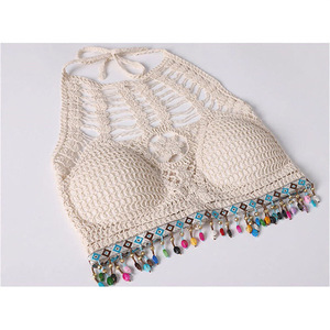 Ensemble de <span class=keywords><strong>plage</strong></span> blanc 2 pièces 2022, micro <span class=keywords><strong>string</strong></span> fait main, haut court noir ajouré fait main, robe crochet et bikini - Product Image 3