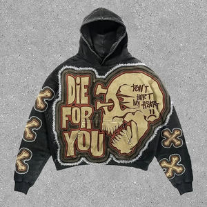 <span class=keywords><strong>Felpa</strong></span> Oversize <span class=keywords><strong>con</strong></span> <span class=keywords><strong>Cappuccio</strong></span> Completamente Personalizzabile, Design <span class=keywords><strong>con</strong></span> <span class=keywords><strong>Teschio</strong></span> in Fiamme e Stampa di Lettere, Stile Streetwear, Lavaggio Acido, Stampa Digitale - Product Image 1