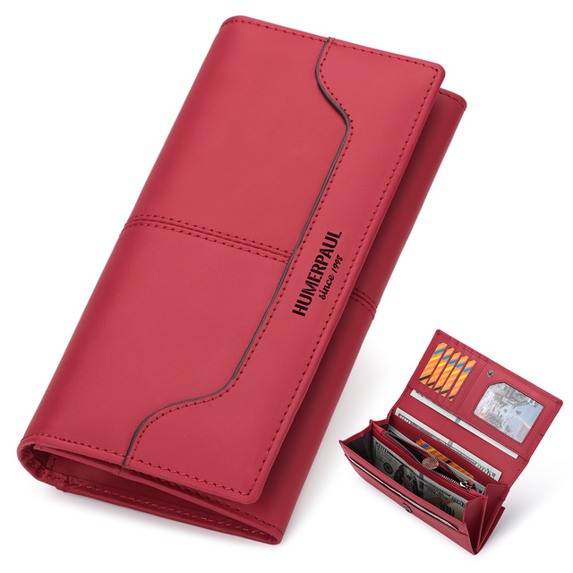 HUMERPAUL Classic Women's Wallet Genuine Leather Multi-function Clutch with RFID Card Slots and Phone Pocket Fashion Money Bag