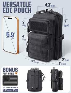 ชุดอุปกรณ์เสริม Molle 2 ชิ้น กระเป๋า EDC ขนาดเล็ก กระเป๋าใส่เครื่องมืออเนกประสงค์ ที่ใส่โทรศัพท์ IFAK เข็มขัดสำหรับใช้งาน กระเป๋าเป้สะพายหลัง เสื้อกั๊ก กันน้ำ - Product Image 2