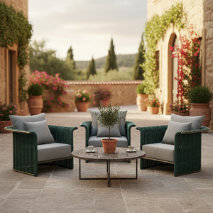 Ensemble de canapés en rotin tressé pour <span class=keywords><strong>jardin</strong></span> extérieur, cadre en aluminium, coussin résistant au soleil, chaise longue de salon pour villa et hôtel - Product Image 4