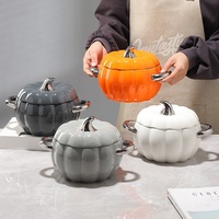 Grand plat à soupe en céramique en forme de citrouille, cocotte à double poignée avec couvercle pour la cuisson, idéal pour les gâteaux aux oiseaux, le sucre, les œufs à la vapeur et les desserts
