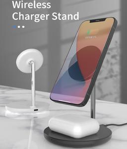 Support de chargeur magnétique sans fil 2-en-1 à charge rapide 15W pour iPhone 13 <span class=keywords><strong>14</strong></span> 15 <span class=keywords><strong>Pro</strong></span> <span class=keywords><strong>Max</strong></span> Protection OVP OTP 9V/2A Entrée 5V/1A <span class=keywords><strong>Sortie</strong></span> - Product Image 2