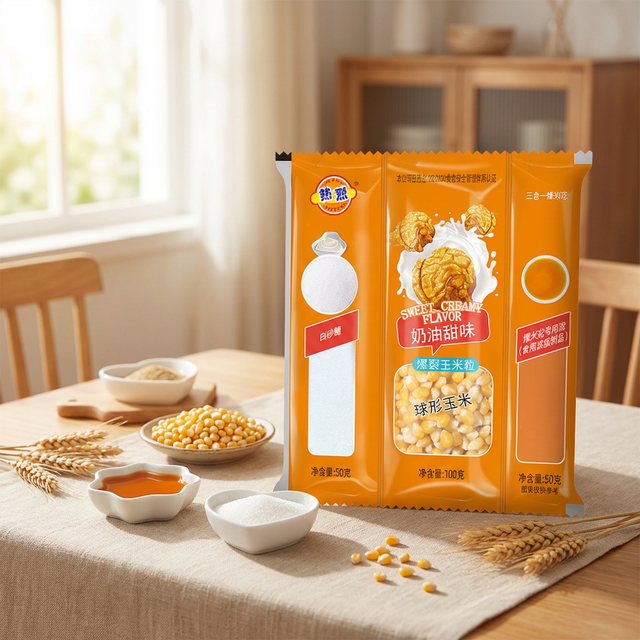 All in One Sweet Fried Popcorn Packs 40/60 Pack/Box 200g/Pack 3-in-1 Series Semi-Soft Corn Kernels