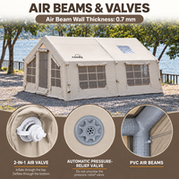 Tente gonflable familiale Coody Familia 17.2 - Tissu en coton beige, camping quatre saisons, durable, portable, tente de camping familiale gonflable pour l'extérieur