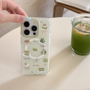 เคสโทรศัพท์แม่เหล็กสีเขียวลายสาดหมึกแบบเค้กมัทฉะ พร้อมขาตั้งสองชั้น ป้องกันรอบด้าน สำหรับ iPhone 17 Pro Max 16 15 14 - Product Image 2