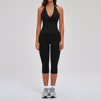 Conjunto de yoga de dos piezas para mujer, transpirable, de ajuste relajado, liso, cepillado, para deportes al aire libre, de Spandex/Nylon, estilo europeo-americano transfronterizo.