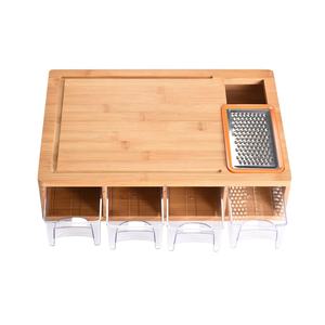 특대형 공간 절약형 대나무 도마 세트, 식품 보관 용기 정리 트레이 4개 및 야채 필러 포함 - Product Image 2