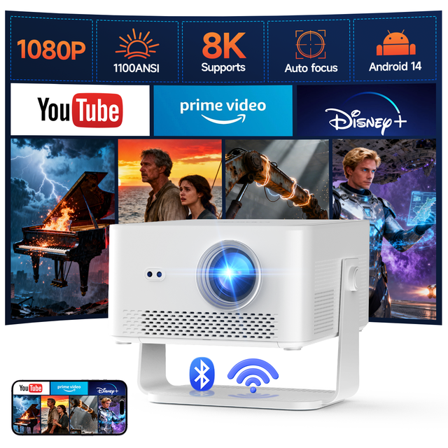 8K Support WIFI6 2GB RAM 16GB Storage 1100ANSI Portable Outdoor Projector for Business  HY450 MAX Projector