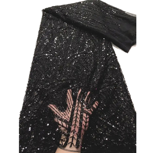 Ni. Ai màu đen thanh lịch Net ren vải sang trọng vuông hình thức Sequins ren vải đính cườm Net ren vải - Product Image 1