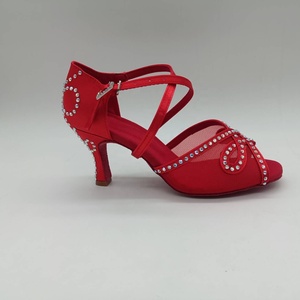 Evkoodance 221028 Zapatos de baile de interior profesionales para mujer Gamuza roja Cristal Salsa Latin Tango <span class=keywords><strong>Chacha</strong></span> en promoción - Product Image 3