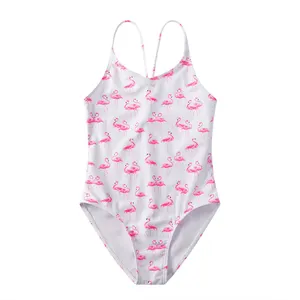 Nouveau mignon blanc flamant rose imprimé maillots de bain enfants une pièce maillot de bain enfants maillot de bain 13 ans Bikini filles